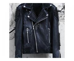 PUNK BLACK METAL SPIKED LEATHER JACKET BY LUXURENA LEATHER