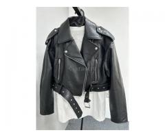 New Spring Woman Faux Leather Jacket Chic Vintage Short Lapel Zipper Belt Biker Coats