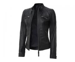 Jorde Calf Women’s Slim Fit Stand Collar Leather Jacket