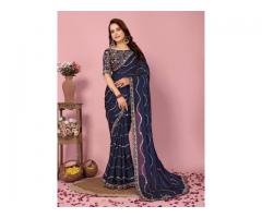 Buy Royal Blue Saree with Bold Colour Online at Mirraw