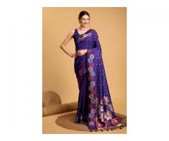 Buy Royal Blue Saree with Bold Colour Online at Mirraw