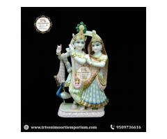 Antique Finish Radha Krishna Marble Murti for Home Temple